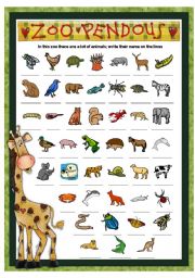 ZOO PENDOUS - WRITE THE NAME OF THE ANIMALS - PART 2 - ESL worksheet by ...