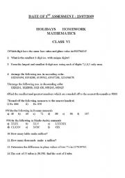 English Worksheet: class 6th maths test