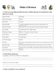 English Worksheet: Fields of science