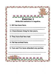 English Worksheet: negative sentence