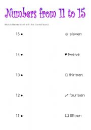 English Worksheet: NUMBERS FROM 11 TO 15