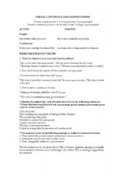 English worksheet: SIMPLE, CONTINUOUS AND PASSIVE TENSES