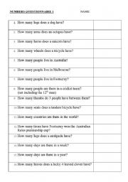 English Worksheet: Variety of numbers Questionnaire