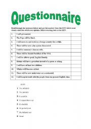 English Worksheet: Will - Questionnaire