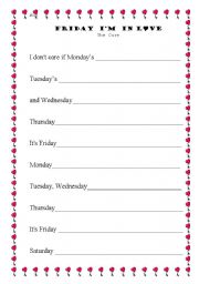 English Worksheet: Friday Im in Love by Cure