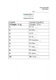 English Worksheet: verb to be from spanish to english
