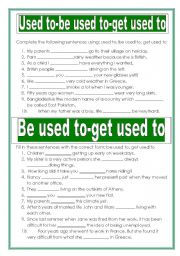 English Worksheet: Used to- be used to- get used to
