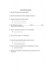 English Worksheet: American Moderntist Quiz (See Notes that I give Orally)