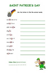 English worksheet: Saint Patricks Day Anagram
