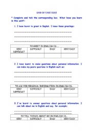 English worksheet: End of unit test