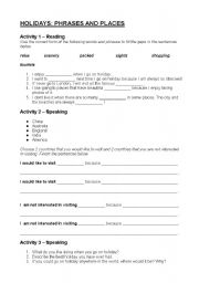 English worksheet: Holidays - Phrases and Places