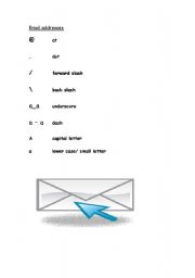 English worksheet: email addresses: common symbols