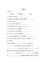 English worksheet: Birthdays