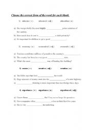 English worksheet: word class