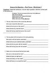 English worksheet: Answering Questions - Past Tense 1