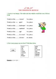 English Worksheet: The indefinete Article