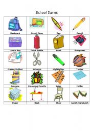 Vocabulary: School Items - ESL worksheet by kjoh3709
