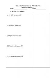 English worksheet: division