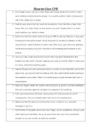 English worksheet: How to Give CPR