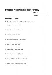 English Worksheet: phonics plus A test sheet