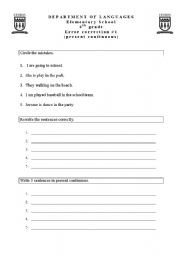 English Worksheet: Present Continuos Error Correction