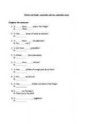 English Worksheet: countable - non countable 