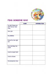 English Worksheet: Find someone Who