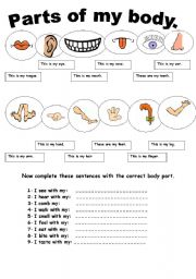 Body parts worksheets