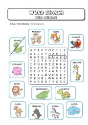 Wild (Zoo) Animals - Word Search