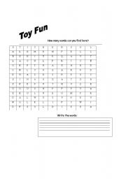 English worksheets: toys crossword