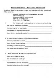 English Worksheet: Answering Questions - Past Tense 3