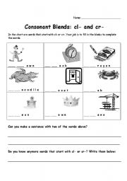 English Worksheet: Cl and Cr Consonant Blends