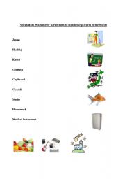 English worksheet: Vocabulary: Match pictures to words