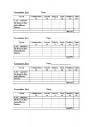English worksheet: Presentation Sheet