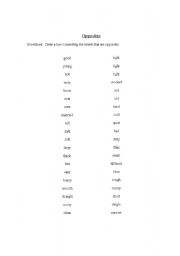English worksheet: Word Opposites