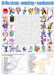 AT THE CIRCUS - MATCHING EXERCISE + WORDSEARCH