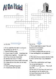 Hotel Vocab Crossword ESL worksheet by Ben C