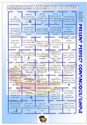 Present Perfect Continuous + Simple BOARDGAME (40 examples, + bw PRINTER FRIENDLY, EDITABLE) ((3 PAGES)) - B1 level