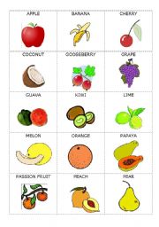 Fruit, to be, articles and pronouns - game cards