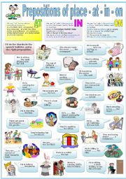 English Worksheet: PREPOSITIONS OF PLACE - AT - IN - ON