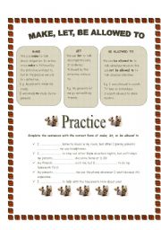 English Worksheet: A short ws to introduce  make, let, and be allowed to to my B2 students 
