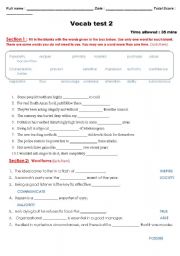 English Worksheet: Vocab Test 2