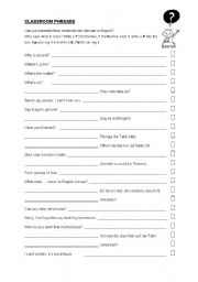 English Worksheet: Classroom Phrases