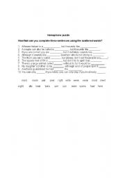 English worksheet: homophone puzzle