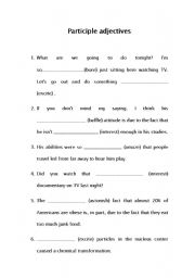 English Worksheet: Participle ajective