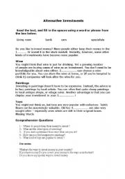 English Worksheet: Alternative investments