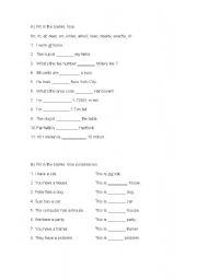 English worksheet: Prepositions and Possesives