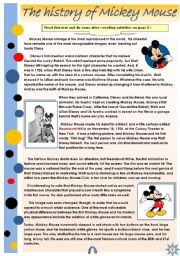  THE HISTORY OF MICKEY MOUSE - READING + SOME AFTER-READING ACTIVITIES (2pages)