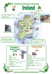 English Worksheet: Ireland, a map, a few facts about Eire and Northern Ireland, part1 (out of 2)