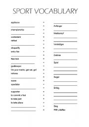 English worksheet: sports vocabulary